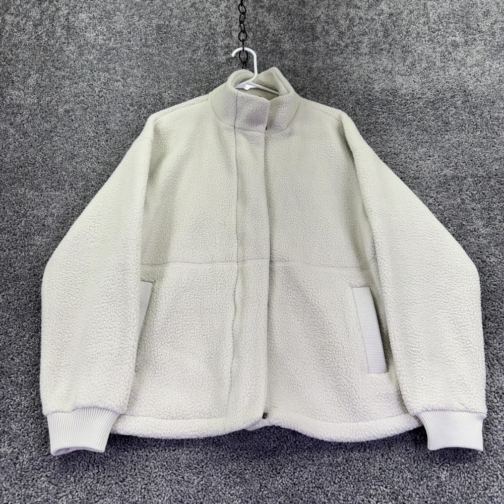 Mondetta Jacket Womens Large White Sherpa Fleece Full Zip Collared Pockets Warm